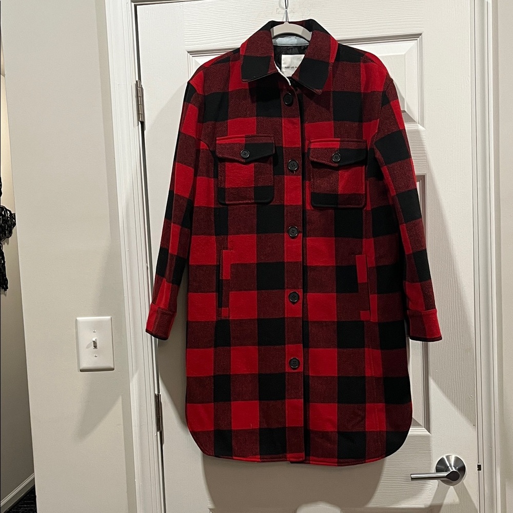 Avec Les FILLES Chic Buffalos Plaid Utility Jacket in Red and Black Size‎ S